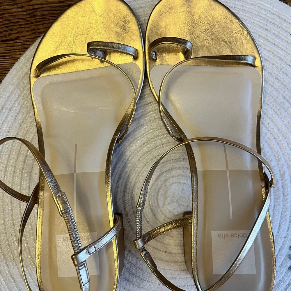 Dolce Vita Metallic Gold Strappy Block Heel Sandals - Picture 5 of 7